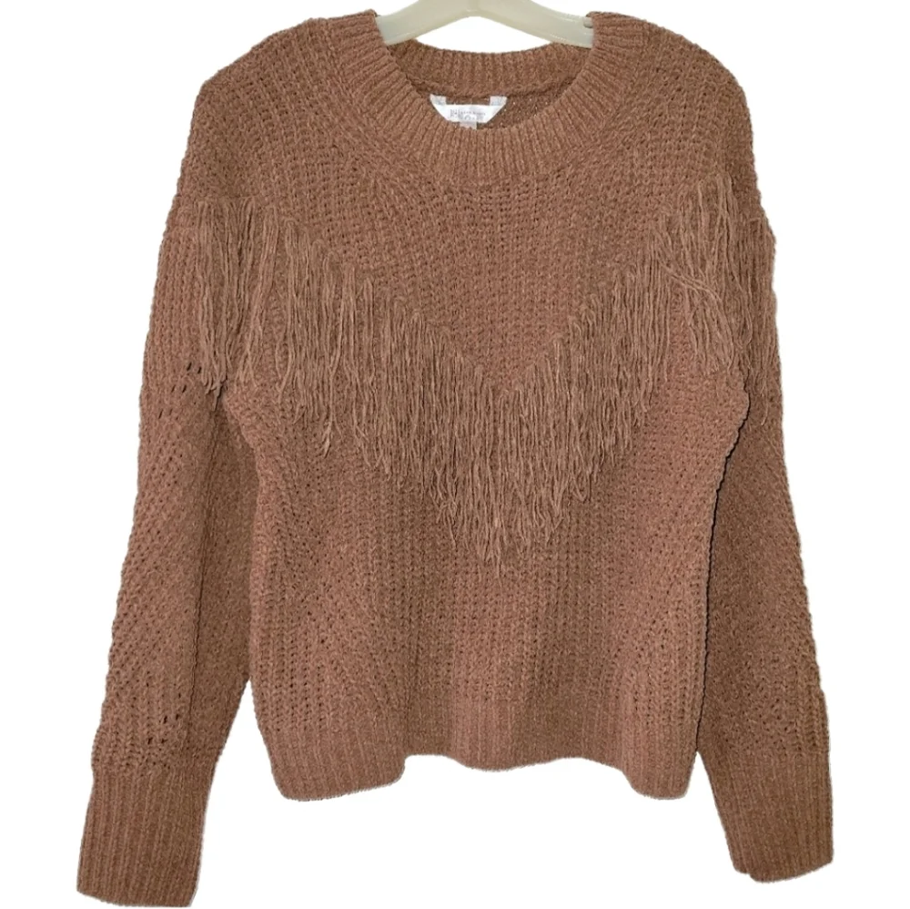 No Boundaries Mocha Western Fringe Knit Sweater Juniors Large (11-13)